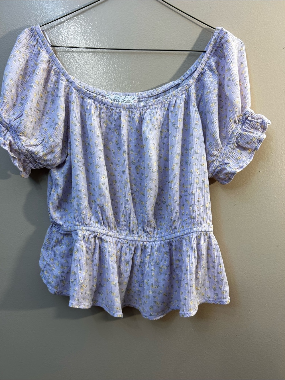 Hippie Rose Light Lilac Floral Peplum Off-Shoulder Top